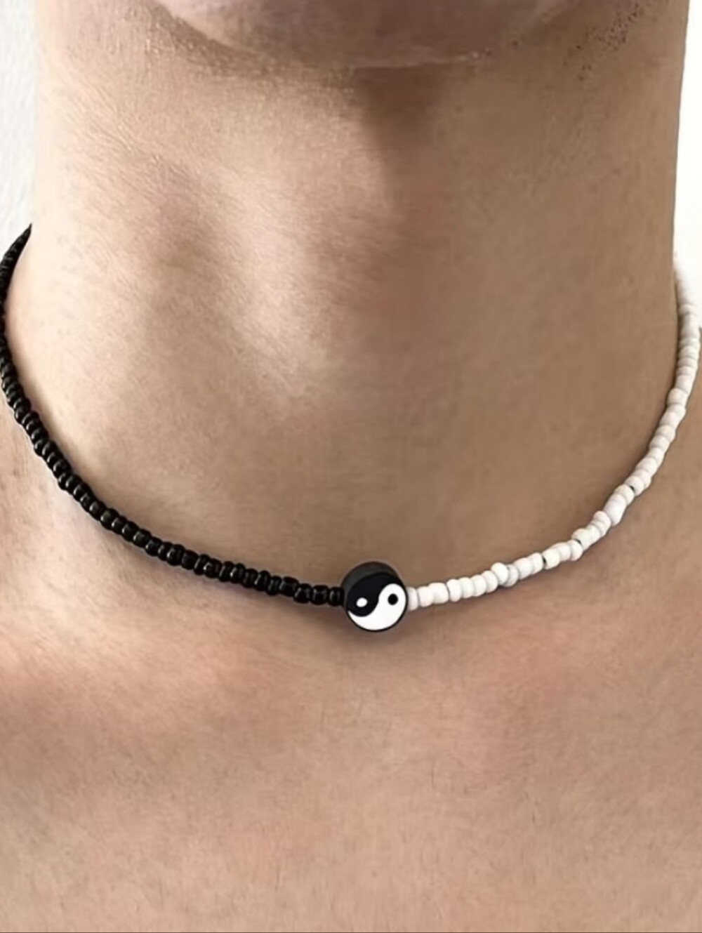 NEW! Handmade Yin Yang Black & White Beaded Gold Choker Necklace